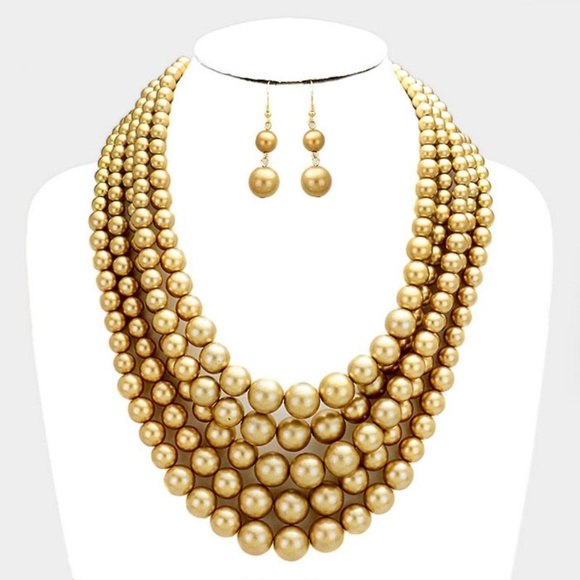 Jewelry Layerd Gold Tone Faux Pearl Necklace Earring Poshmark